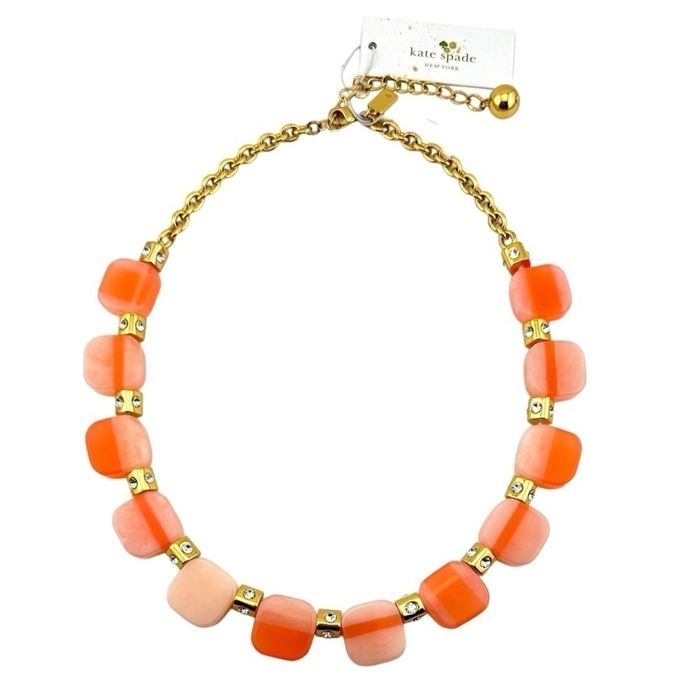 NWT Kate Spade Necklace, Peach Two Tone  Gold Tone & Rhinestone Spacers